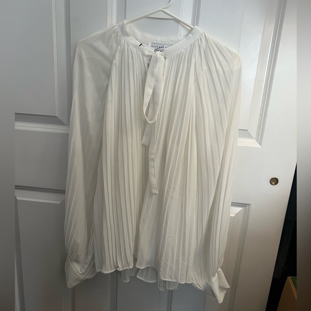 Set in her ways pleated chiffon blouse white NWT